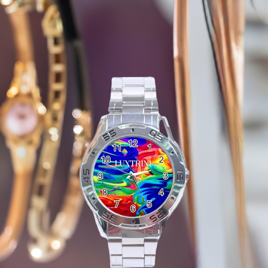 Elegant Unisex Stainless Steel Watch with Rainbow Confusion Design