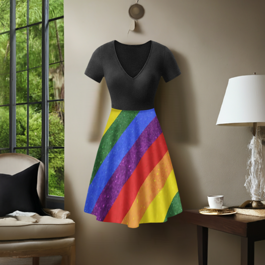 Custom LGBTQ Pride Black Dress with Ruffle Bottom - Handmade Eco-Friendly Fashion