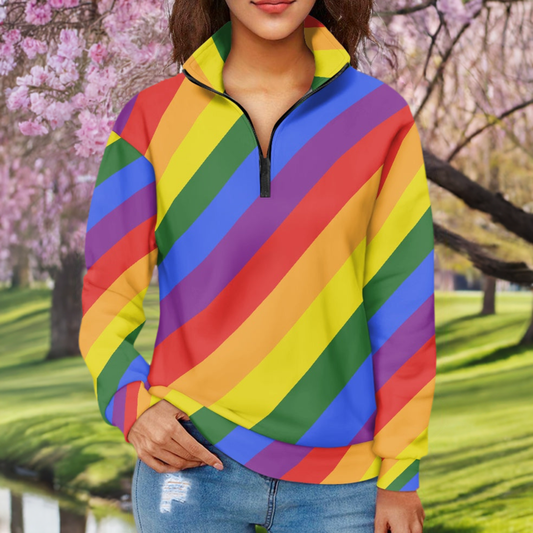 Luxurious Rainbow Pride Women's Long Sleeve Zipper Sweatshirt