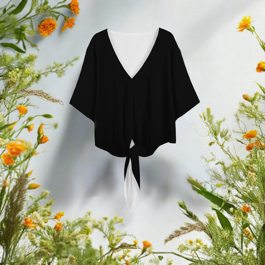 Elevate Your Wardrobe with Luxtrini’s V-Neck Streamers Blouse - Classic Black