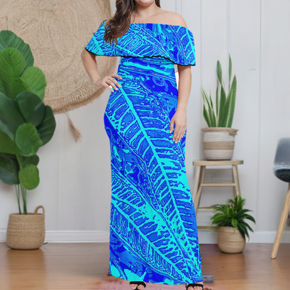 Vibrant Blue Croton Women Off Shoulder Maxi Dress - Sizes upto 7XL