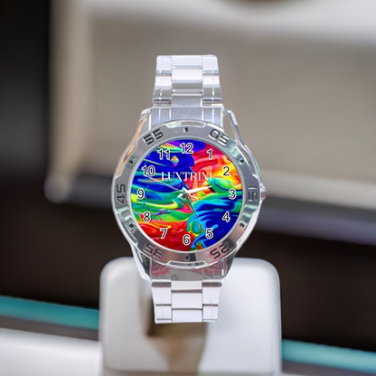 Elegant Unisex Stainless Steel Watch with Rainbow Confusion Design