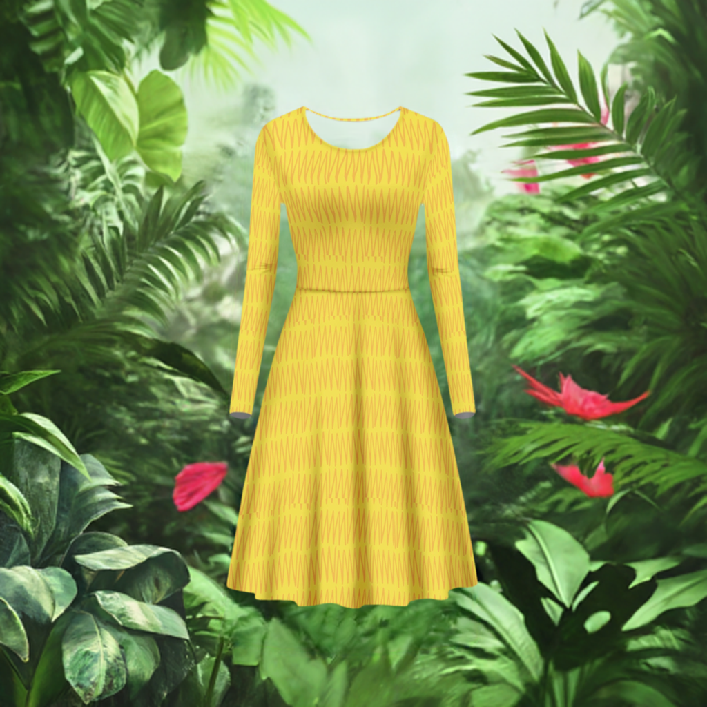 African Mudcloth #40 Women Long Sleeve Scoop Neck Ruffle Dress - Women's Custom Dress