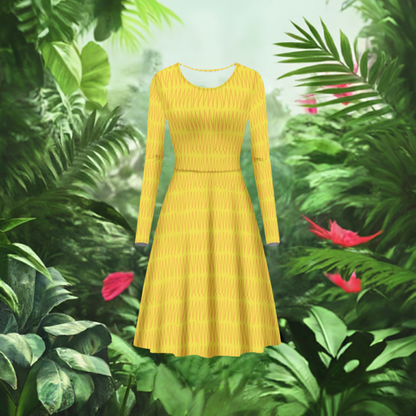 African Mudcloth #40 Women Long Sleeve Scoop Neck Ruffle Dress - Women's Custom Dress