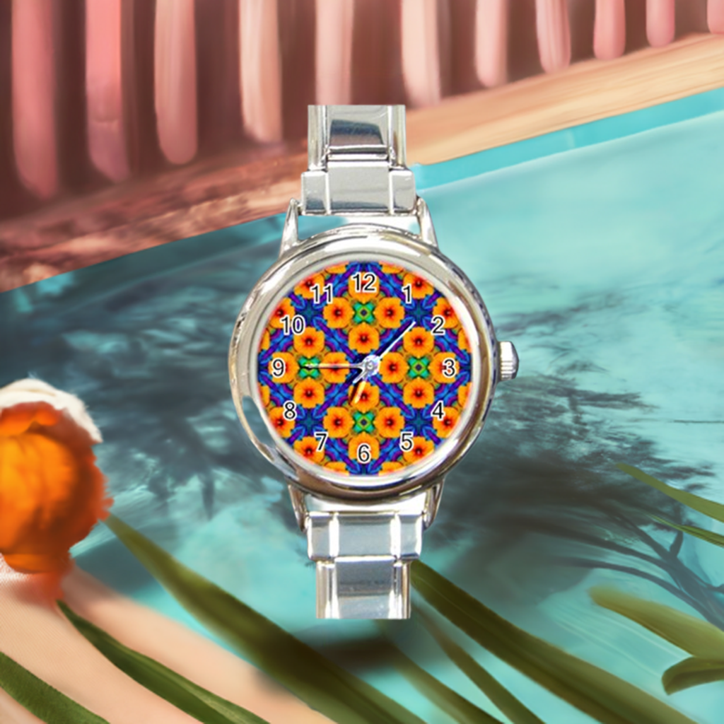 Hibiscus Array Round Italian Charm Watch