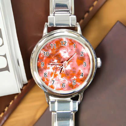 Round Italian Charm Watch Red Hibiscus Impressionist