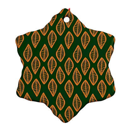 African | Ethnic | Mudcloth | #16 Green and Orange Ornament (Snowflake)