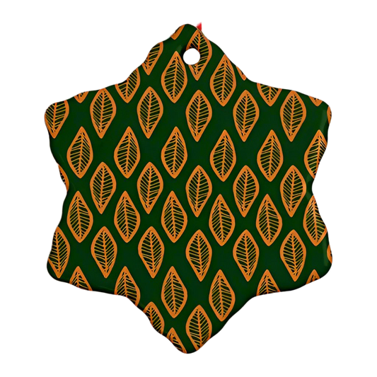 African | Ethnic | Mudcloth | #16 Green and Orange Ornament (Snowflake)