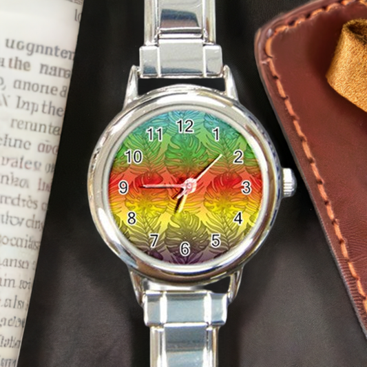 Round Italian Charm Watch Rainbow Palms