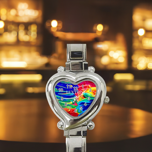 Elegant Handmade Rainbow Heart Custom Italian Charm Watch