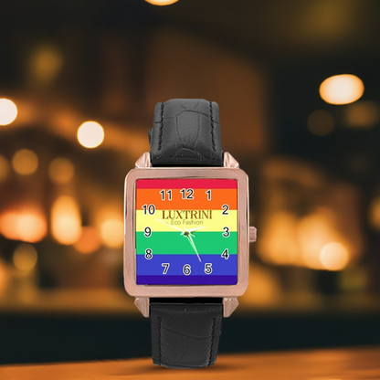 LGBTQ Rainbow Pride #12 Rose Gold Leather Watch