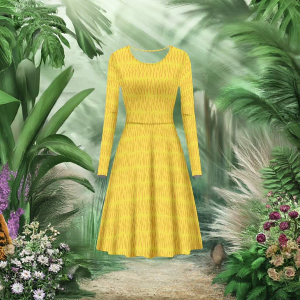 African Mudcloth #40 Women Long Sleeve Scoop Neck Ruffle Dress - Women's Custom Dress