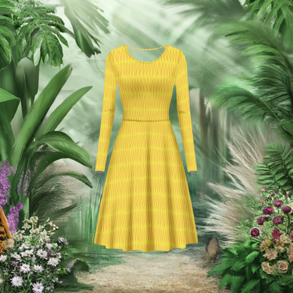 African Mudcloth #40 Women Long Sleeve Scoop Neck Ruffle Dress - Women's Custom Dress