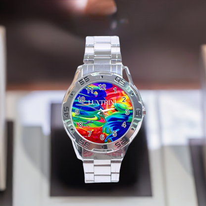 Elegant Unisex Stainless Steel Watch with Rainbow Confusion Design