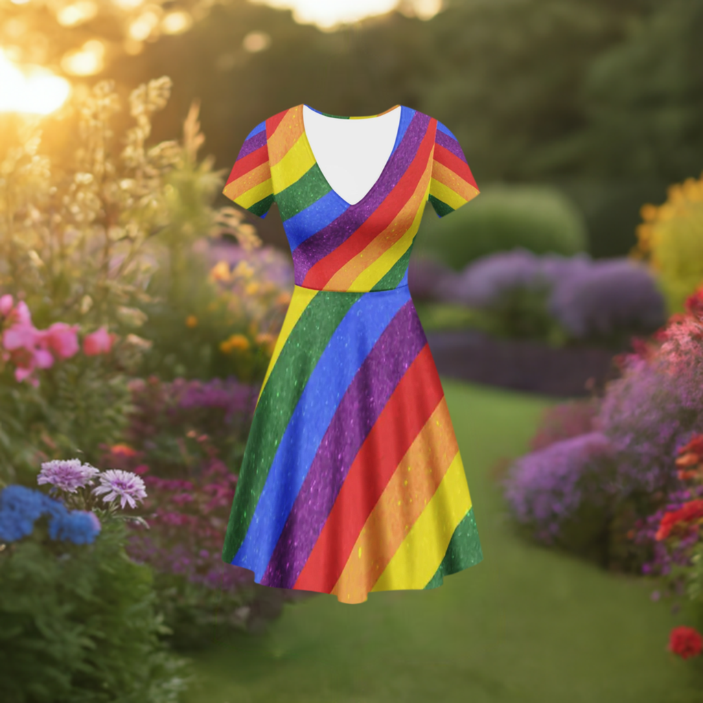 Women's V-Neck Ruffle Dress with Pride Design