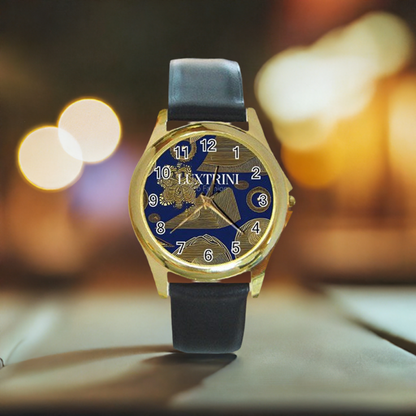 African | Ethnic | Round Gold Metal Watch