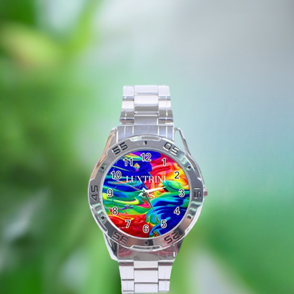 Elegant Unisex Stainless Steel Watch with Rainbow Confusion Design