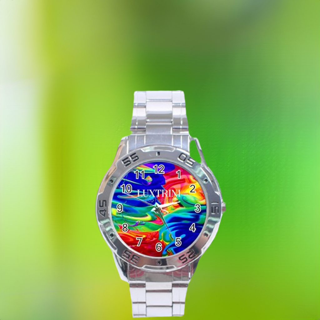 Elegant Unisex Stainless Steel Watch with Rainbow Confusion Design