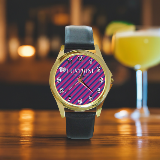 Bisexual Flag Round Gold Metal Watch