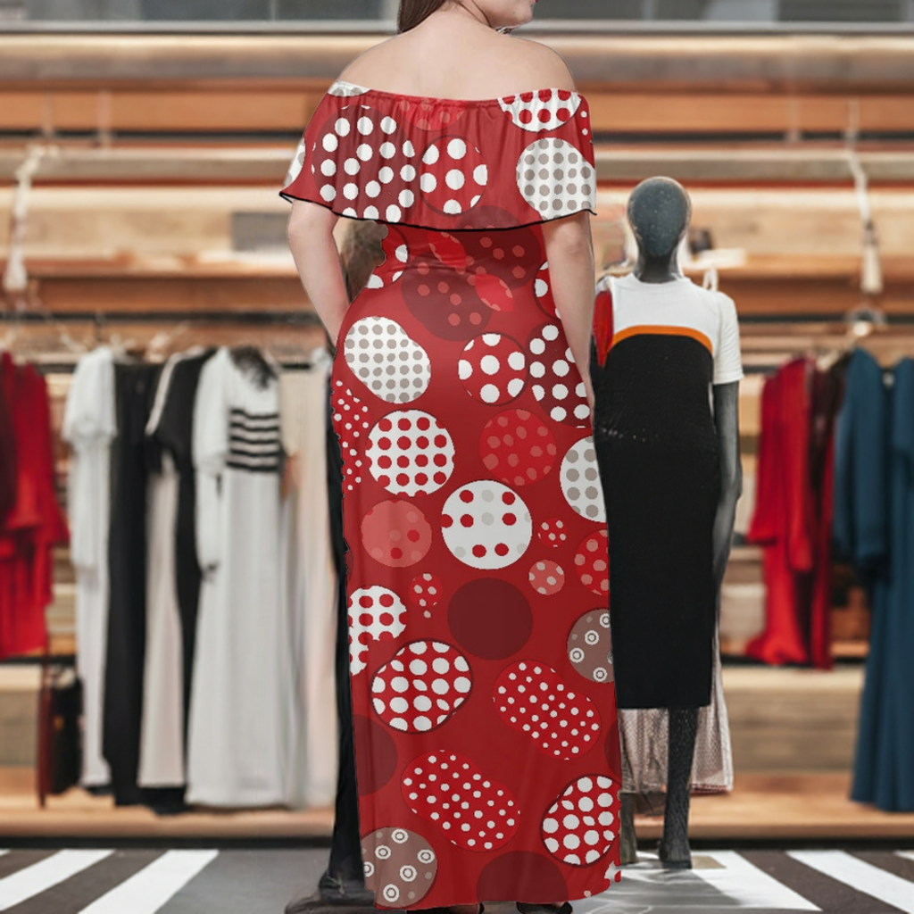 Red Polka Dot Women's Off The Shoulder Short Sleeve Dress