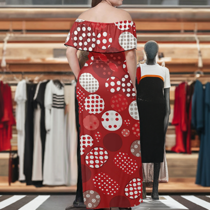 Red Polka Dot Women's Off The Shoulder Short Sleeve Dress