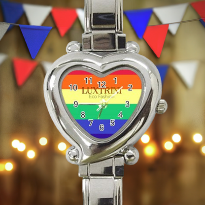 LGBTQ-Rainbow #12 Heart Italian Charm Watch