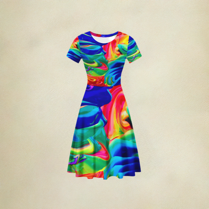 Rainbow Confusion Women Scoop Neck Ruffle Dress