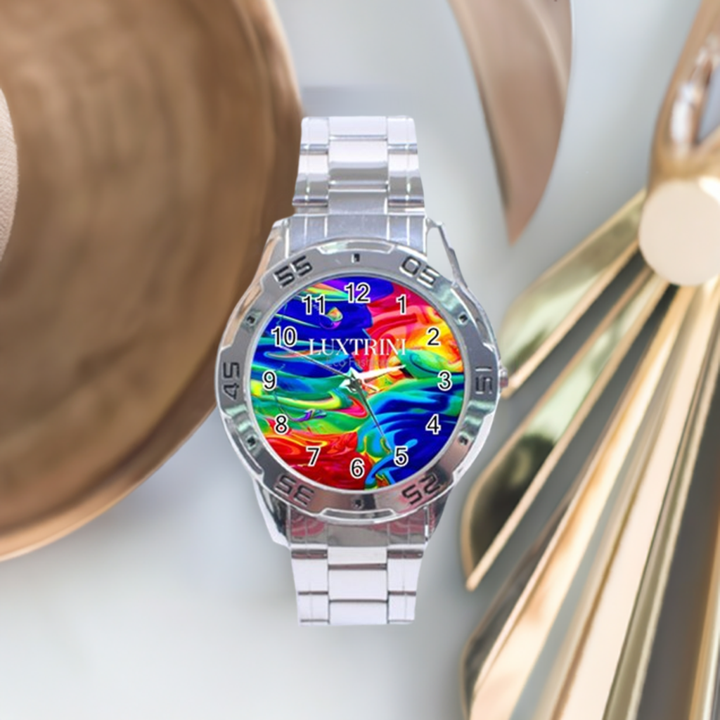 Elegant Unisex Stainless Steel Watch with Rainbow Confusion Design