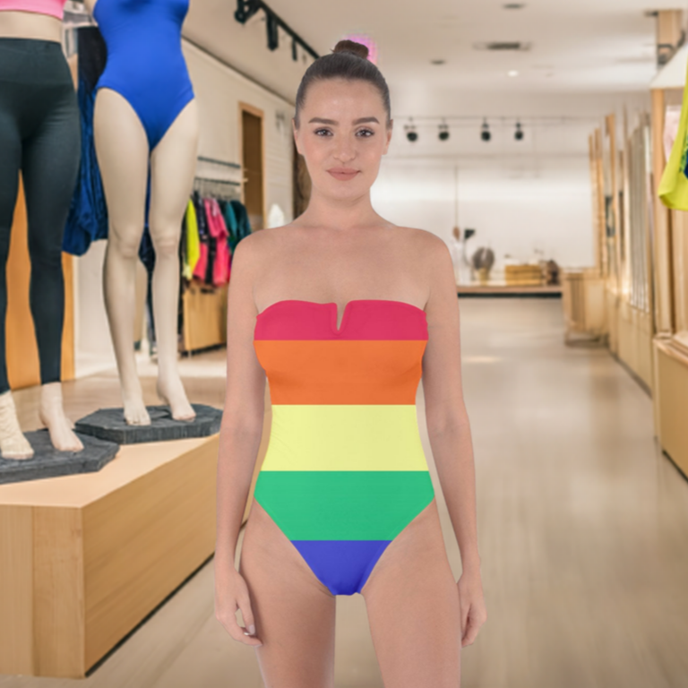 Colorful LGBTQ Rainbow One Piece Tie Back Swimsuit for Pride