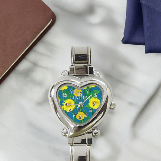 Elegant Sunflower Heart Italian Stainless Steel Charm Watch