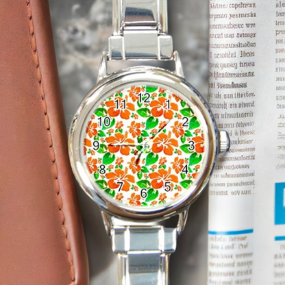 Round Italian Charm Watch Hibiscus