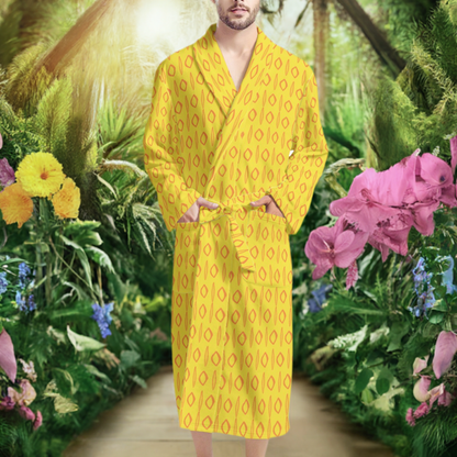 African Ethnic  Mudcloth #14 Yellow Men's Bathrobe