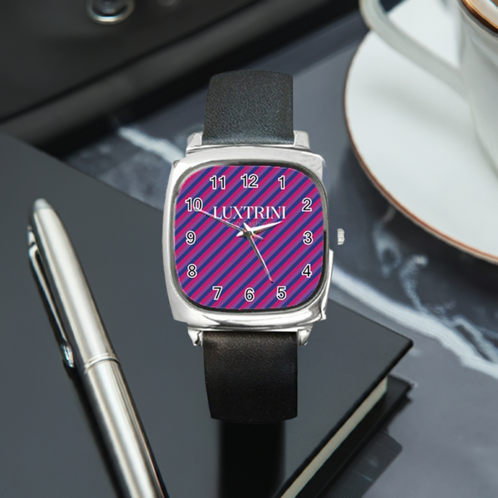 Luxtrini Customizable Bisexual Flag Square Watch with Leather Strap and Japanese Movement | Eco-Friendly, Stylish Unisex Timepiece