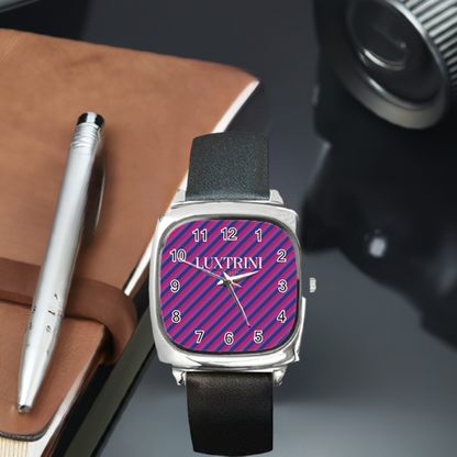 Luxtrini Customizable Bisexual Flag Square Watch with Leather Strap and Japanese Movement | Eco-Friendly, Stylish Unisex Timepiece