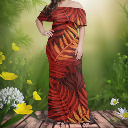 Luxtrini’s Elegant Off-Shoulder Tropical Maxi Dress for Beach, Club, Office, and Gala