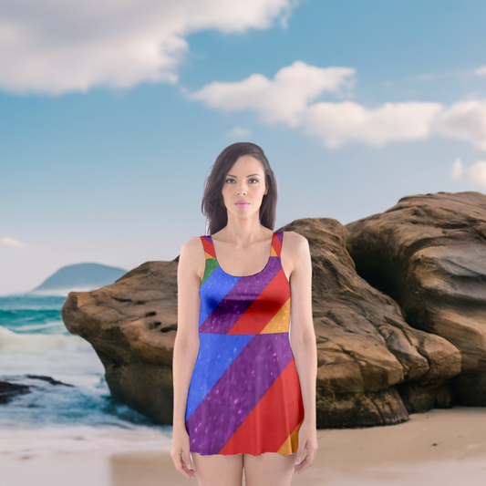 Colorful LGBTQ Skater Dress Swimsuit for Women