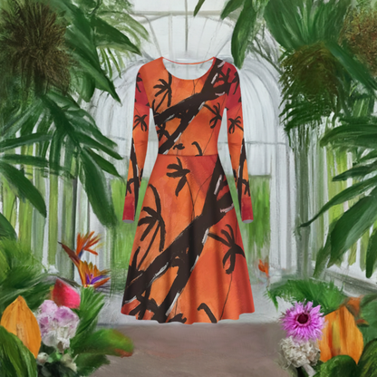 Bamboo at Sunset Women Scoop Neck Long Sleeve Ruffle Dress