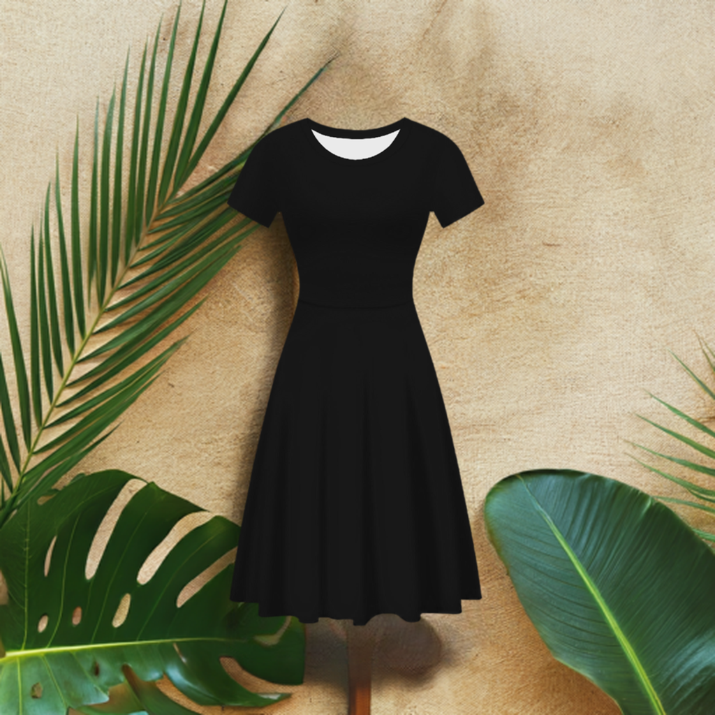 Black Women Scoop Neck Ruffle Dress