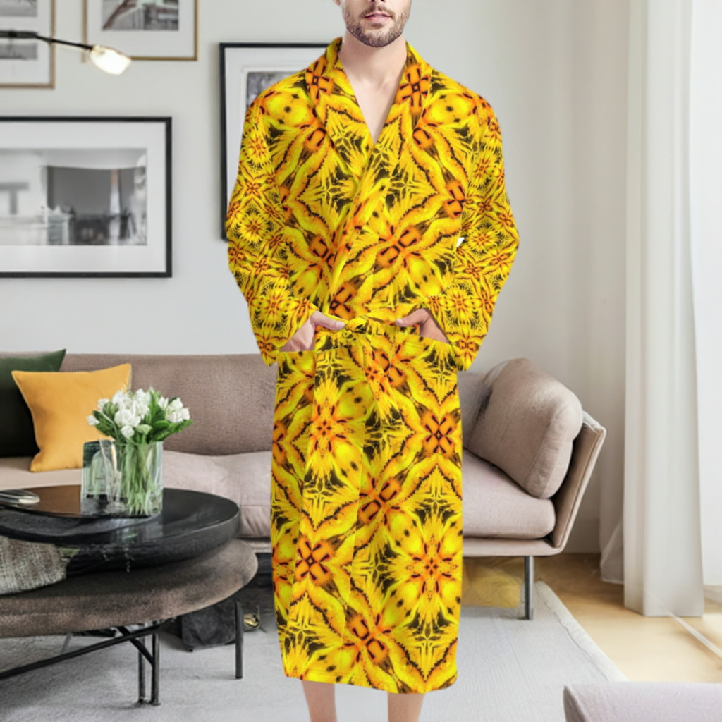 African Ethnic Yellow Toghu: Cameroon Men's Bathrobe