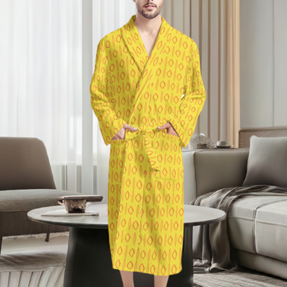 African Ethnic  Mudcloth #14 Yellow Men's Bathrobe