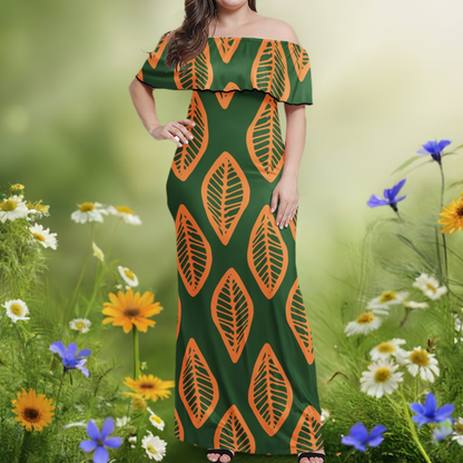 African Ethnic MudCloth Women Off Shoulder Maxi Dress - Sizes up to 7XL