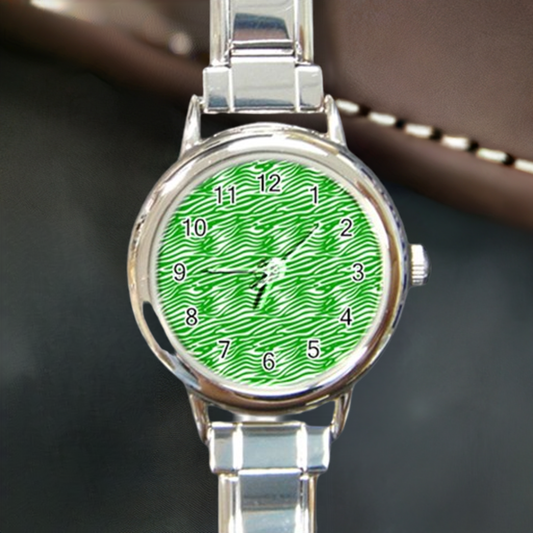 Round Italian Charm Watch Green Wave