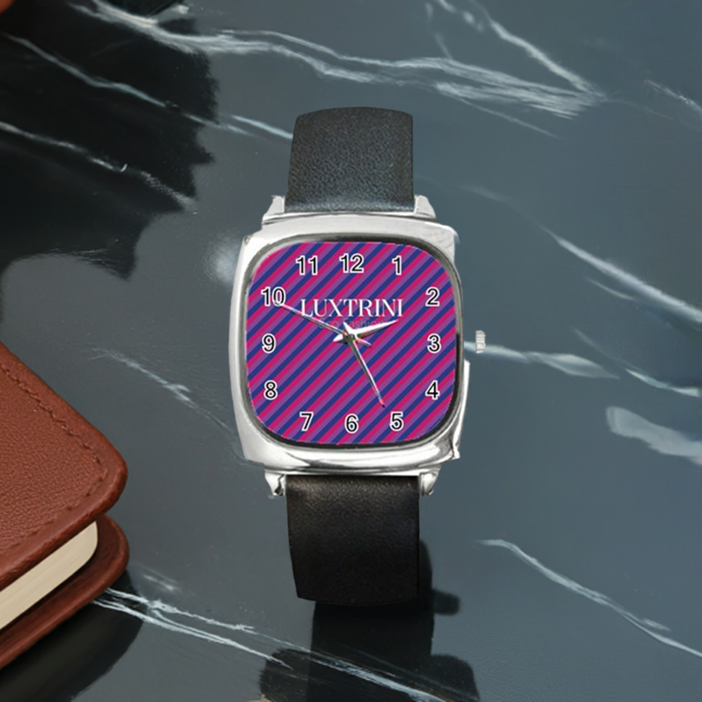 Luxtrini Customizable Bisexual Flag Square Watch with Leather Strap and Japanese Movement | Eco-Friendly, Stylish Unisex Timepiece