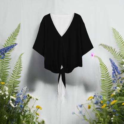 Elevate Your Wardrobe with Luxtrini’s V-Neck Streamers Blouse - Classic Black