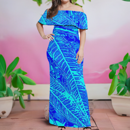 Vibrant Blue Croton Women Off Shoulder Maxi Dress - Sizes upto 7XL