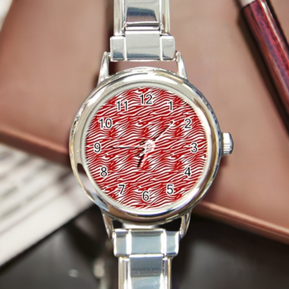 Round Italian Charm Watch Red Stripes