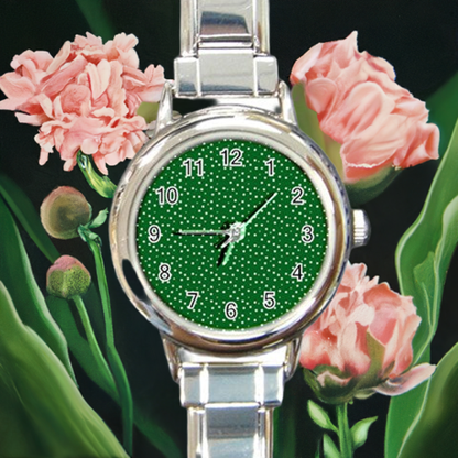 Round Italian Charm Watch Green Dots