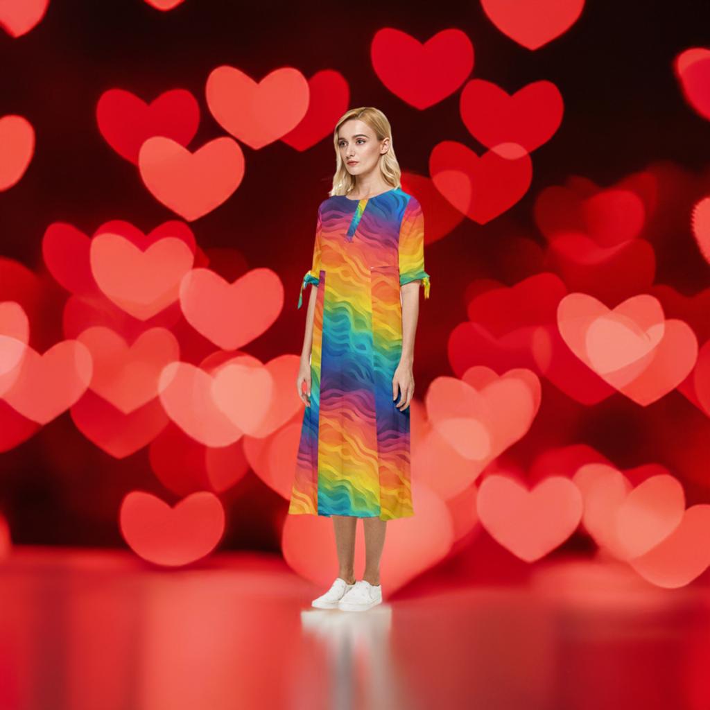 LGBTQ Rainbow Bow Sleeve Chiffon Midi Dress