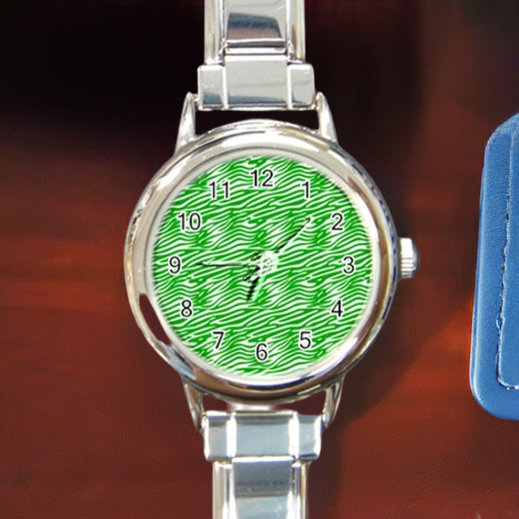 Round Italian Charm Watch Green Wave