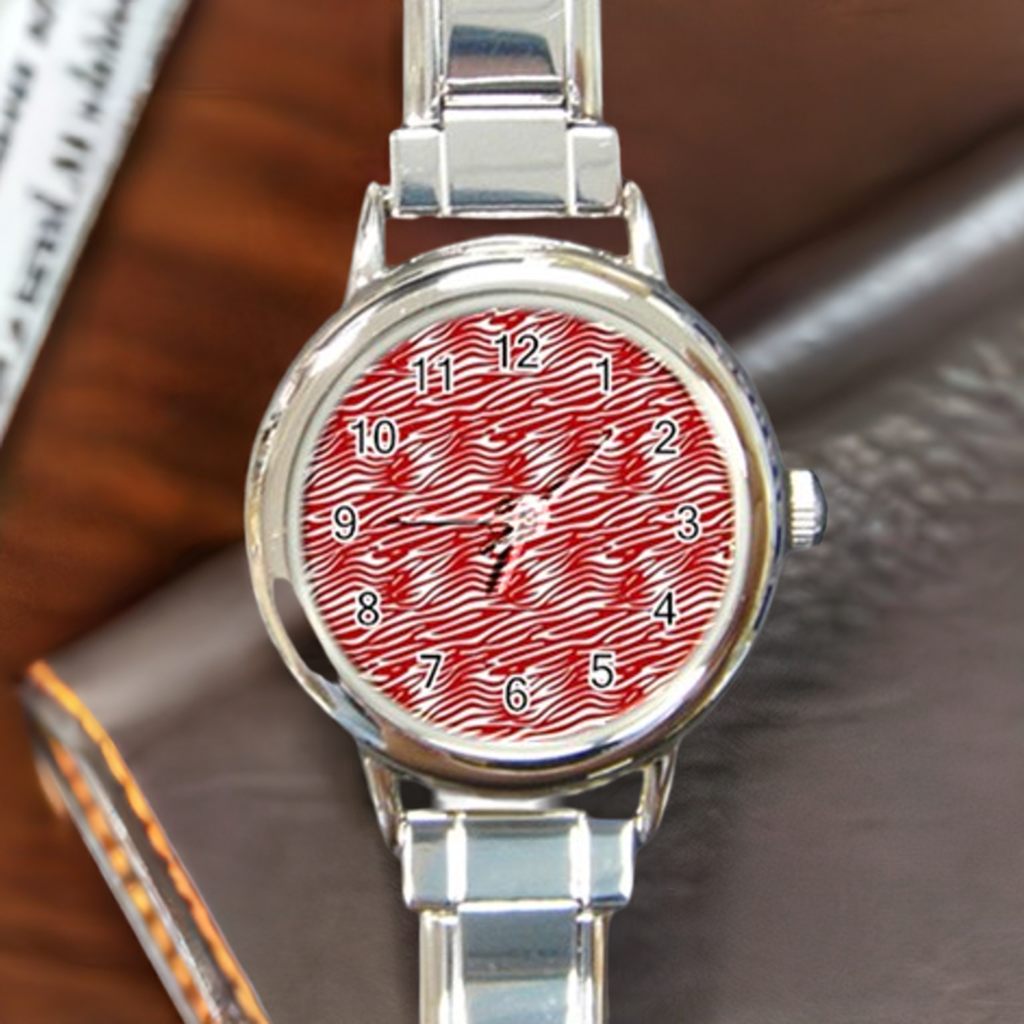 Round Italian Charm Watch Red Stripes